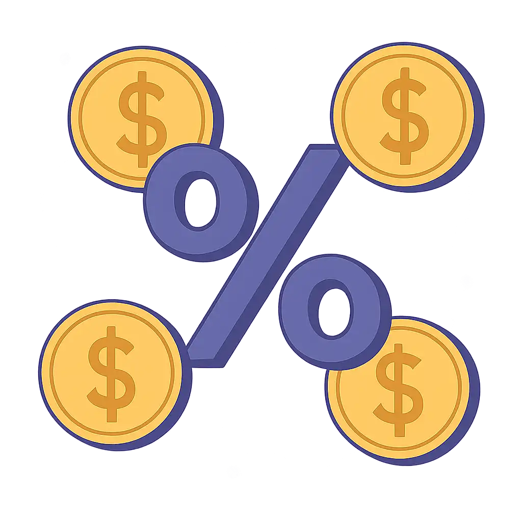 Cashback percentage symbol with Canadian dollar coins